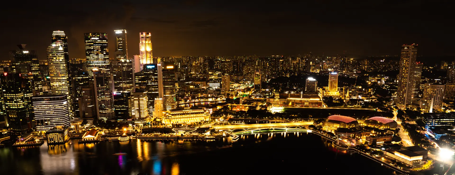 Singapore's Marina Bay and Central Business District skyline at night
